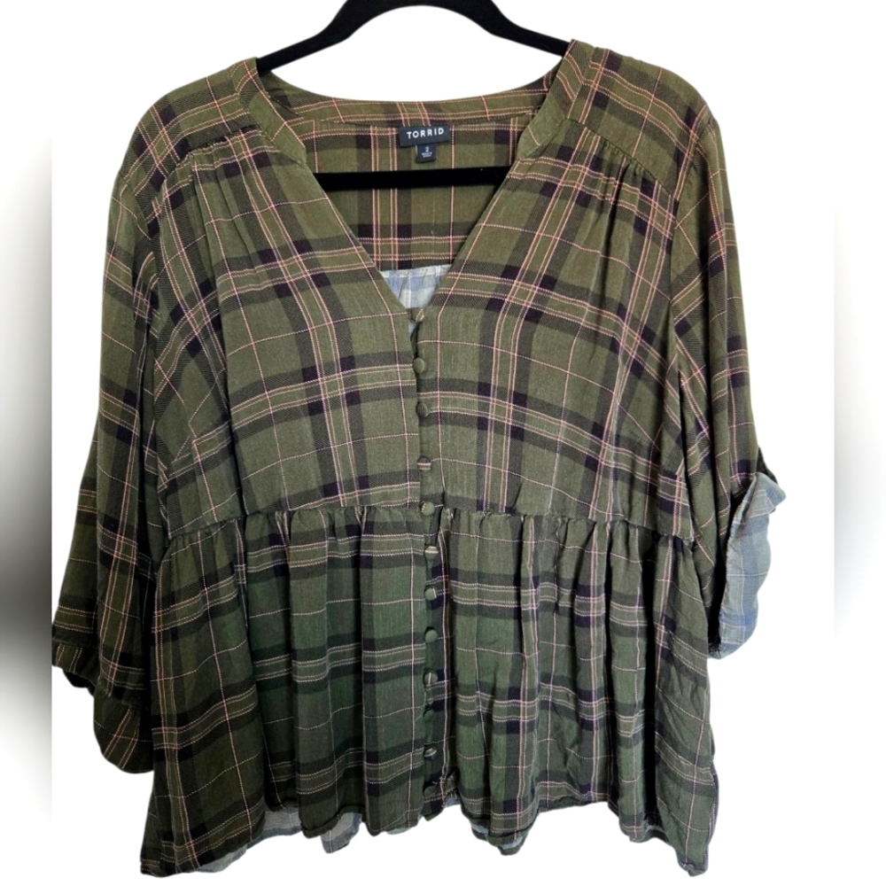 Torrid Green 3/4 Sleeve Boxy Blouse Size 2 - Picture 1 of 3